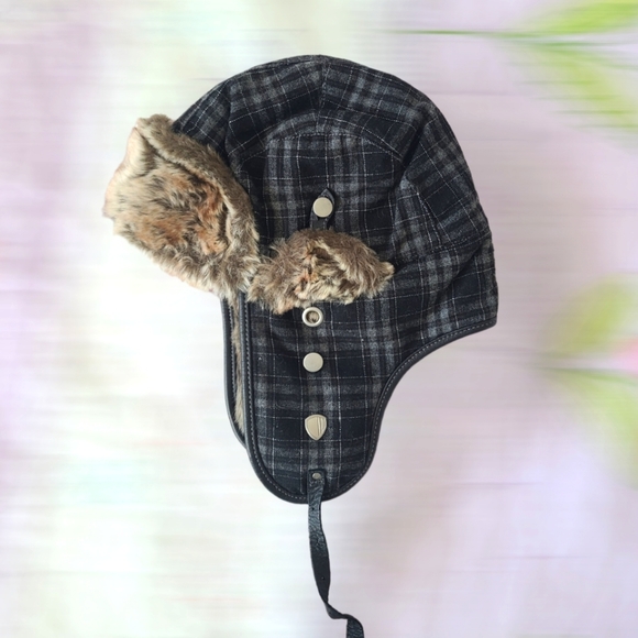 Ben Sherman Wool Blend Faux Fur Winter Plaid Trapper Bomper Aviator Hat - Picture 3 of 7